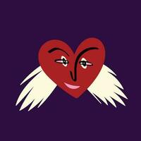 A cute quirky strange clockwork red heart with a funny surprised face and wings vector