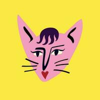 Cute cat with a cute face and bangs. Illustration in childish hand drawn style vector