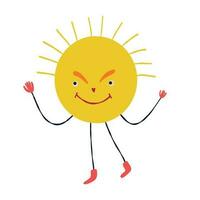 Awesome funny sun character with a charming smiling face. vector