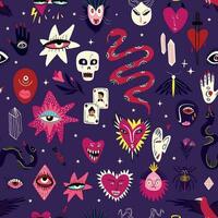 Vibrant Halloween pattern with magical mystical esoteric magical Gothic symbols vector