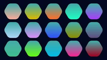 Colorful Teal Color Shade Linear Gradient Palette Swatches Web Kit Rounded Hexagons Template Set vector