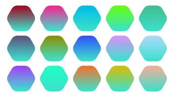 Colorful Turquoise Color Shade Linear Gradient Palette Swatches Web Kit Rounded Hexagons Template Set vector