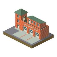 Vector illustration of fire department in isometric with flat style. Fire department isometric with three garages. Perfect for icon or decorative elements in various media