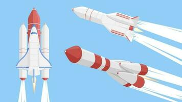 Vector illustration of rockets with flat style. Rockets in the blue sky. Perfect for backgrounds or decorative elements in various media