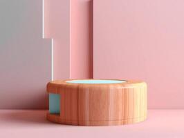 wooden natural podium or pedestal for display product minimal luxury design backdrop 3d render created with Generative AI photo