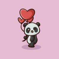 cute panda holding heart balloon vector