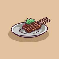 mano dibujado satay en un plato vector