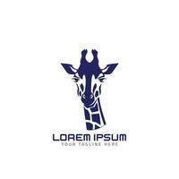 Vector illustration of a blue silhouette giraffe. Isolated white background. Icon giraffe