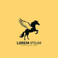 Flying horse logo, flying horse icon, vector illustration colorful isolated black horse on yellow background.