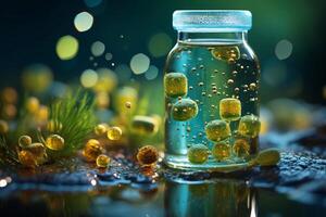 An image of bacteria in a waste water treatment in bottle. photo