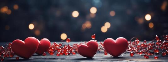 Image of red Hearts on table focus of hearts with dark best background wallpaper with copy space for sister love. Valentines day concept. photo
