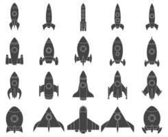 Bundle siluet various spaceships and rocket vector