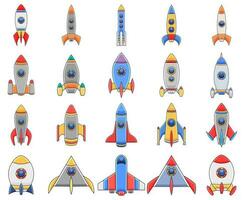 Illustration of various spaceships and rocket, bundle item vector