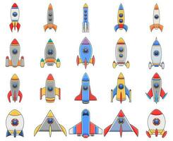 Illustration of various spaceships and rocket, bundle item vector