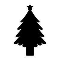 Black silhouette of Christmas tree. Fir tree black icon isolated on white background. vector