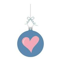 Christmas ball with heart. New Year bauble. Cute hanging winter toy with bow. vector