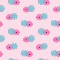 Lips blowing bubble gum seamless pattern on pink pastel background. Cute print. Trendy wrapping paper. vector