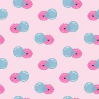 Lips blowing bubble gum seamless pattern on pink pastel background. Cute print. Trendy wrapping paper. vector