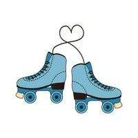 Vintage rollerskates with lacing heart. Sport and disco. Retro fashion style from 80s. vector