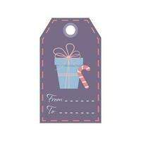 Christmas tag with gift and candy cane. Holiday gift label template. vector