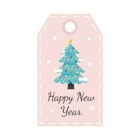 Christmas tag with decorated fir tree. Happy New Year. Holiday gift label template. vector