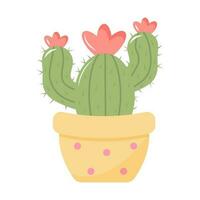 Cute blooming cactus in a pot. Domestic plant in pastel colors isolated on white background. vector