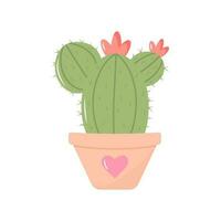 Cute cactus in a pot with heart. Domestic plant in pastel colors vector