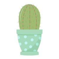 Cute blooming cactus in a pot. Domestic plant in pastel colors isolated on white background. vector