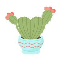 Cute heart shaped cactus in a pot. Domestic plant in pastel colors isolated on white background. vector