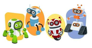 Hand drawn robot character with different poses collection, Cartoon robot icon set. vector