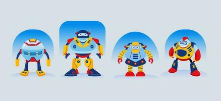 Hand drawn robot character with different poses collection, Cartoon robot icon set. vector