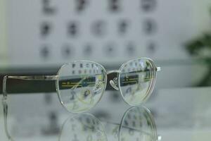 Close-up of glasses, eyeglass progressive lenses photo