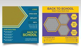 Back to school banner design. School or college admission online post or leaflet template. vector