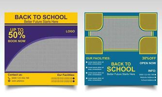 Back to school banner design. School or college admission online post or leaflet template. vector