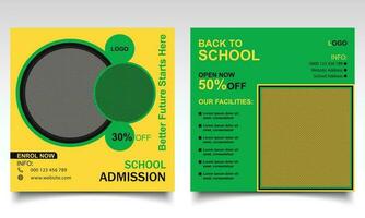 Back to school banner design. School or college admission online post or leaflet template. vector