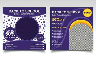 Back to school banner design. School or college admission online post or leaflet template. vector