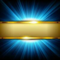 Metallic Gold Banner with Text Space on Blue Light Illuminated, Vector Illustration