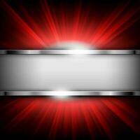 Metallic Chrome Banner with Text Space on Red Light Illuminated, Vector Illustration