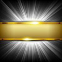 Metallic Chrome Banner with Text Space on White Light Illuminated, Vector Illustration