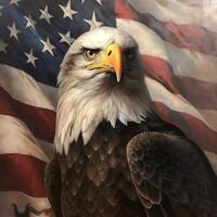 nacional americano águila en frente de nosotros bandera patriótico ai generativo ilustración foto