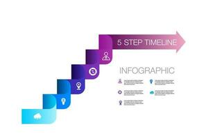 infografía modelo 5 5 paso para negocio dirección, márketing estrategia, diagrama, datos, resplandor, flecha línea de tiempo, para presentación reporte y Progreso vector