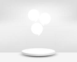 light white podium and 3 bubble speech on clean white background vector