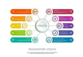 Infographic template for business framework vision 10 processes ,Modern step timeline diagram, procedure concept, with 10 options, steps or processes. vector