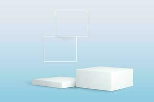 2 white square podiums and 2 squares on light blue background vector