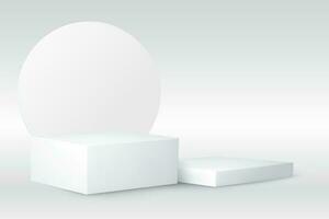 2 white square podiums and circle on white background vector