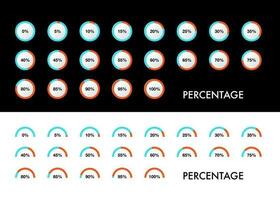 percentage chart circle and half circle 1 to 100 vector