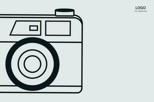 Line art illustration of digital camera with half body view on white background. vector