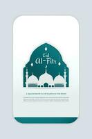 Eid Special Theme Vertical Social Media Template with Mosque Dome Ornament and Green Color Mosque Gate combination. vector