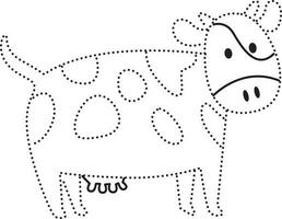 vaca animal punteado línea práctica dibujar dibujos animados garabatear kawaii anime colorante página linda ilustración dibujo acortar Arte personaje chibi manga cómic vector