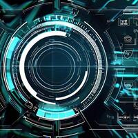 Premium Abstract Conceptual HUD and circuit board space futuristic technology ui interface hologram for business and education. photo